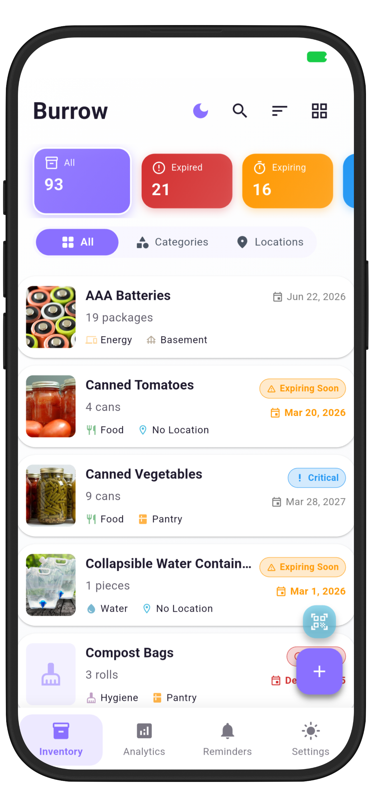 Burrow dashboard list - light mode