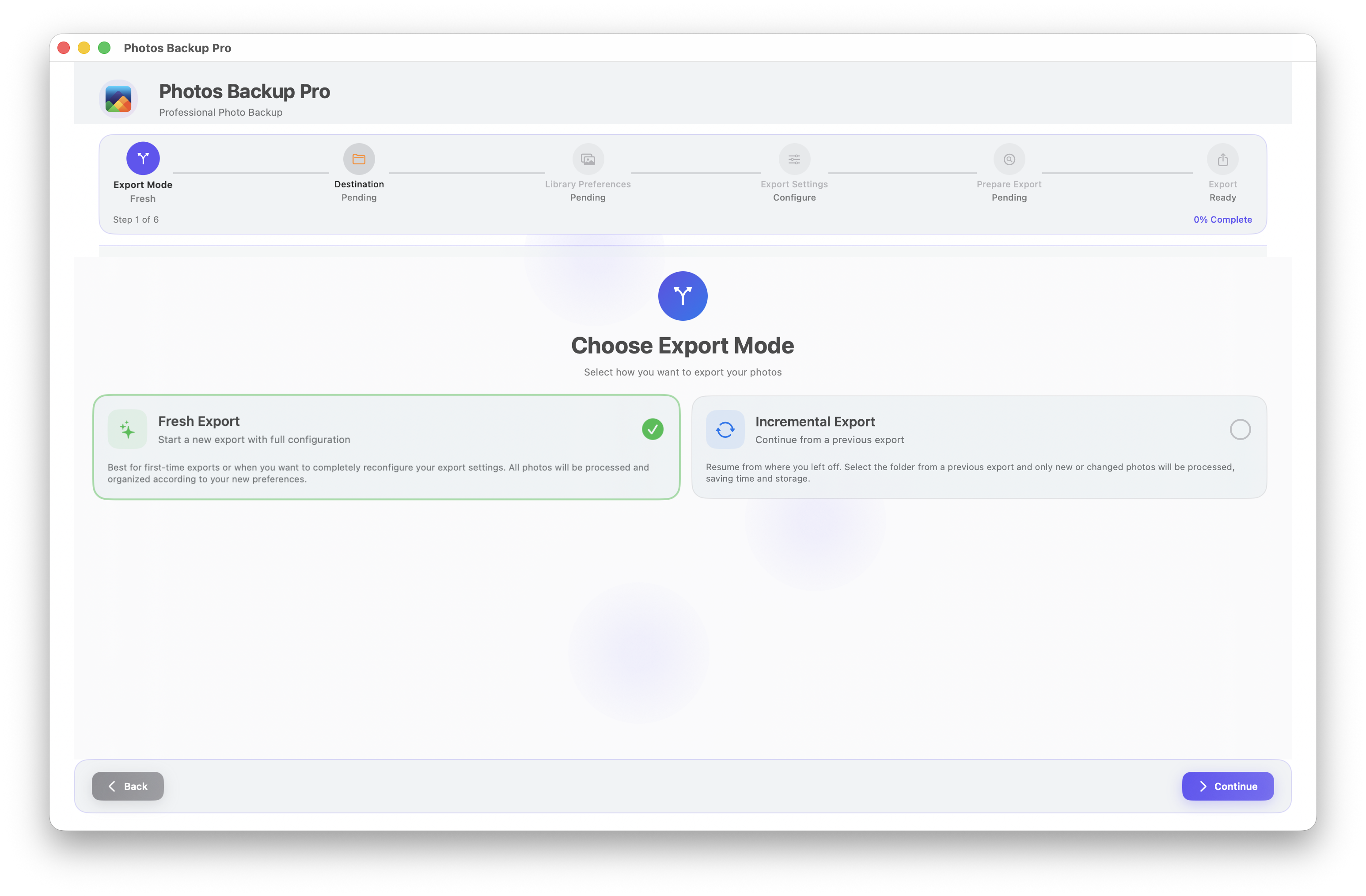 Choose between fresh and incremental export