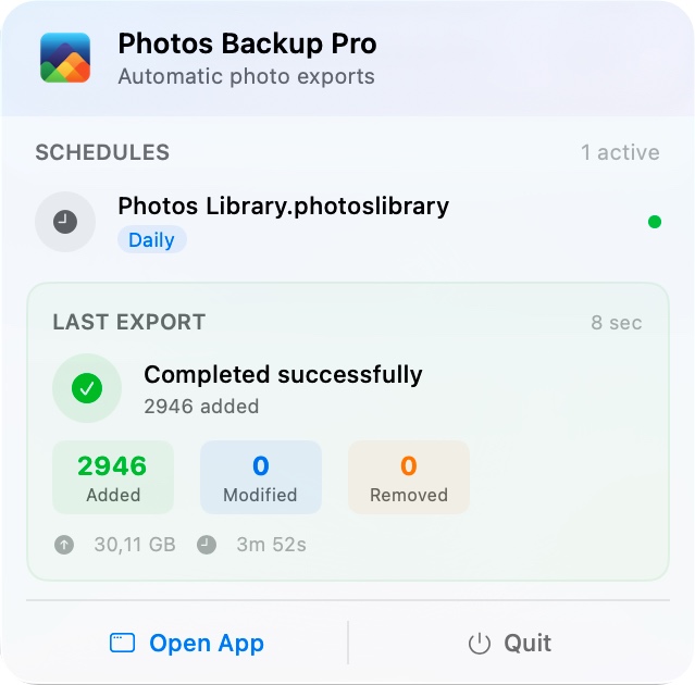 Menu bar showing export complete